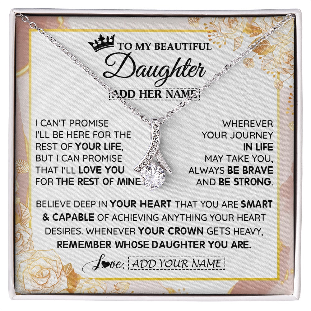 Alluring Beauty Necklace 14K White Gold Finish | 1 | Personalized To My Beautiful Daughter Gifts Necklace From Mom Dad Crown Jewelry Present On Birthday Daughter Christmas Graduation Custom Gift Box Message Card | https://siriusteestore.