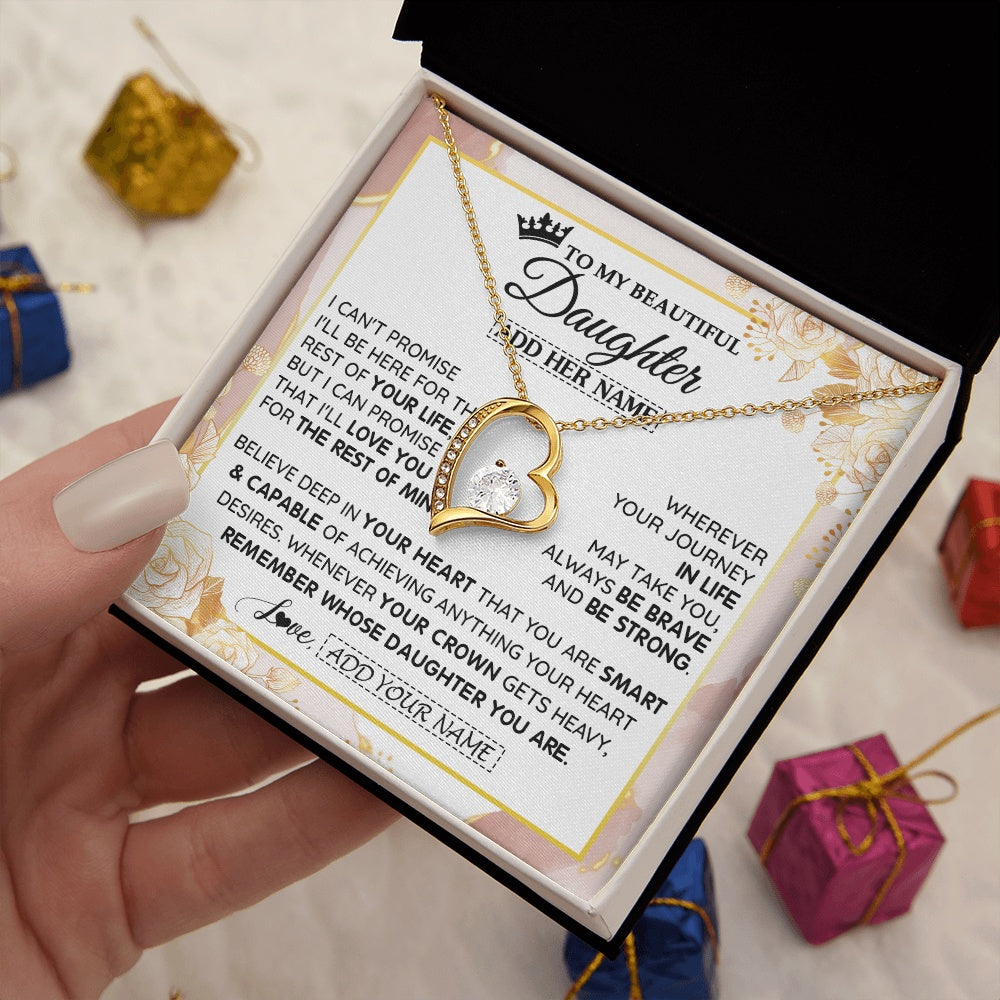 Forever Love Necklace 18K Yellow Gold Finish | 2 | Personalized To My Beautiful Daughter Gifts Necklace From Mom Dad Crown Jewelry Present On Birthday Daughter Christmas Graduation Custom Gift Box Message Card | https://siriusteestore.