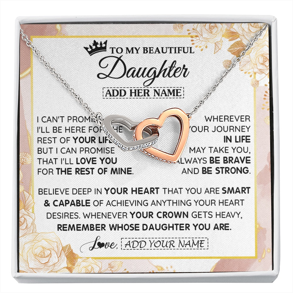 Interlocking Hearts Necklace Stainless Steel & Rose Gold Finish | 1 | Personalized To My Beautiful Daughter Gifts Necklace From Mom Dad Crown Jewelry Present On Birthday Daughter Christmas Graduation Custom Gift Box Message Card | https://siriusteestore.