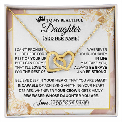 Interlocking Hearts Necklace 18K Yellow Gold Finish | 1 | Personalized To My Beautiful Daughter Gifts Necklace From Mom Dad Crown Jewelry Present On Birthday Daughter Christmas Graduation Custom Gift Box Message Card | https://siriusteestore.