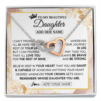 Interlocking Hearts Necklace Stainless Steel & Rose Gold Finish | 1 | Personalized To My Beautiful Daughter Gifts Necklace From Mom Dad Crown Jewelry Present On Birthday Daughter Christmas Graduation Custom Gift Box Message Card | https://siriusteestore.