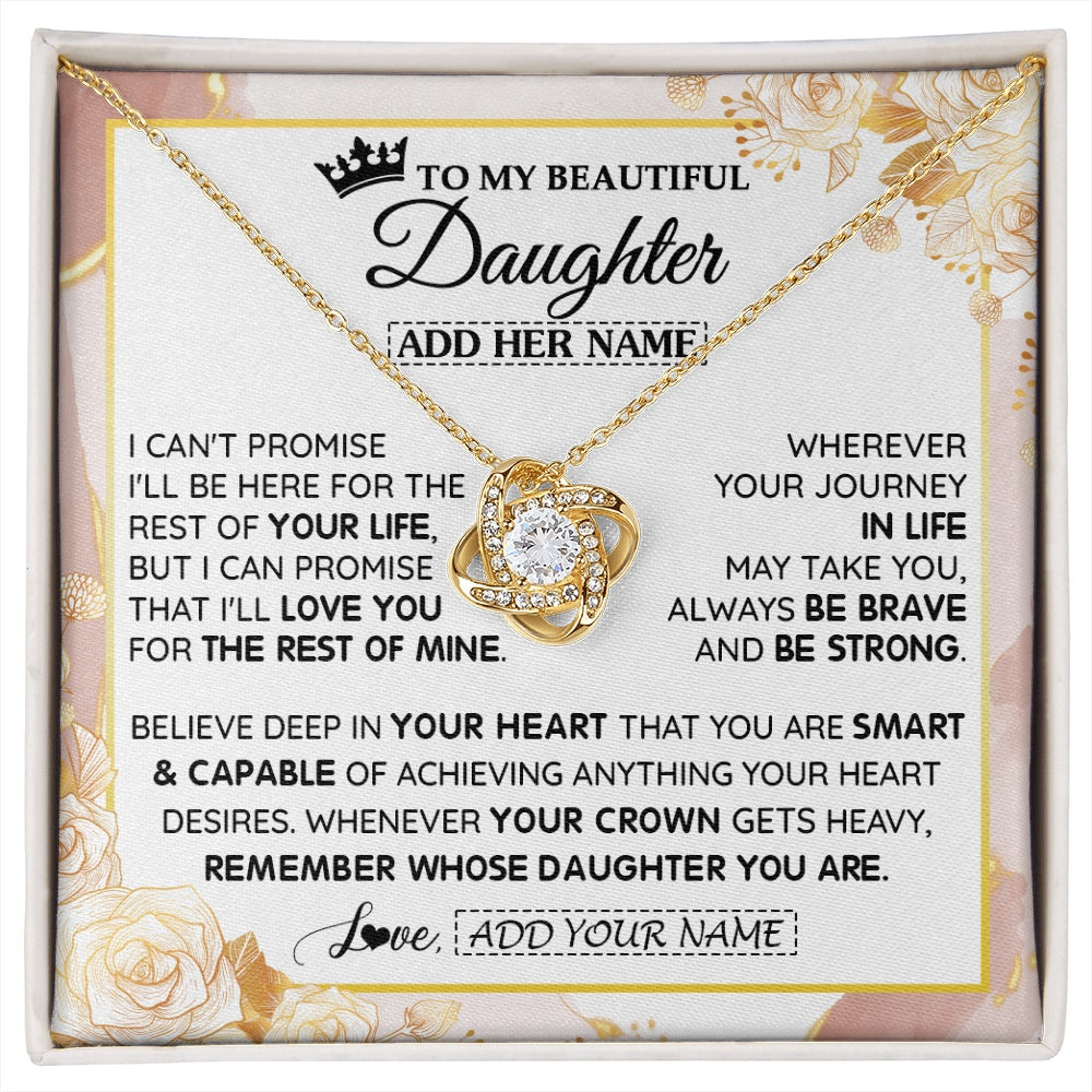 Love Knot Necklace 18K Yellow Gold Finish | 1 | Personalized To My Beautiful Daughter Gifts Necklace From Mom Dad Crown Jewelry Present On Birthday Daughter Christmas Graduation Custom Gift Box Message Card | https://siriusteestore.