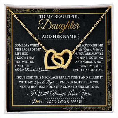 Interlocking Hearts Necklace 18K Yellow Gold Finish | 1 | Personalized To My Beautiful Daughter Gifts Necklace From Mom Dad Feel My Love For Adult Daughter Graduation Christmas Graduation Custom Gift Box Message Card | https://siriusteestore.