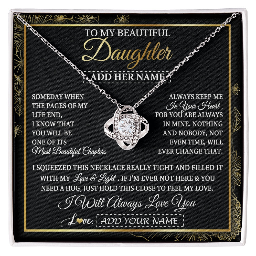 Love Knot Necklace 14K White Gold Finish | 1 | Personalized To My Beautiful Daughter Gifts Necklace From Mom Dad Feel My Love For Adult Daughter Graduation Christmas Graduation Custom Gift Box Message Card | https://siriusteestore.