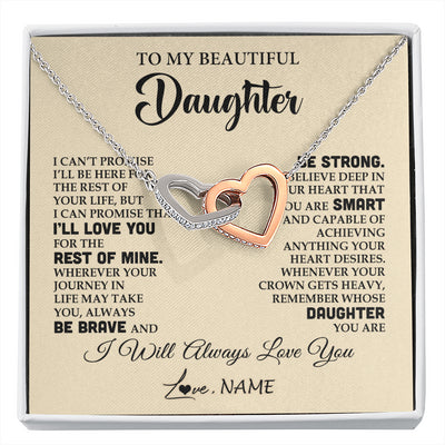 Interlocking Hearts Necklace Stainless Steel & Rose Gold Finish | 1 | Personalized To My Beautiful Daughter Gifts Necklace From Mom Dad Inspirational Birthday Gift For Daughter Graduation Christmas Customized Gift Box Message Card | siriusteestore
