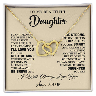 Interlocking Hearts Necklace 18K Yellow Gold Finish | 1 | Personalized To My Beautiful Daughter Gifts Necklace From Mom Dad Inspirational Birthday Gift For Daughter Graduation Christmas Customized Gift Box Message Card | siriusteestore