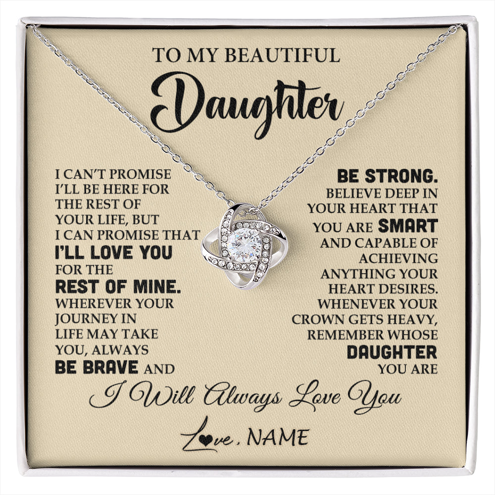 Love Knot Necklace 14K White Gold Finish | 1 | Personalized To My Beautiful Daughter Gifts Necklace From Mom Dad Inspirational Birthday Gift For Daughter Graduation Christmas Customized Gift Box Message Card | siriusteestore