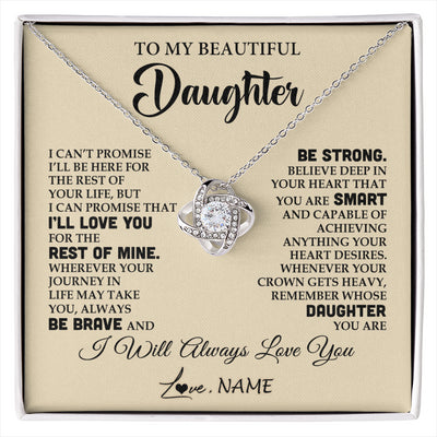 Love Knot Necklace 14K White Gold Finish | 1 | Personalized To My Beautiful Daughter Gifts Necklace From Mom Dad Inspirational Birthday Gift For Daughter Graduation Christmas Customized Gift Box Message Card | siriusteestore