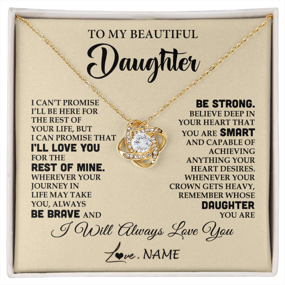 Love Knot Necklace 18K Yellow Gold Finish | 1 | Personalized To My Beautiful Daughter Gifts Necklace From Mom Dad Inspirational Birthday Gift For Daughter Graduation Christmas Customized Gift Box Message Card | siriusteestore