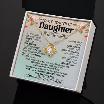 Love Knot Necklace 18K Yellow Gold Finish | 2 | Personalized To My Beautiful Daughter Gifts Necklace From Mom Dad Mother Love Jewelry For Daughter Birthday Christmas Customized Gift Box Message Card | siriusteestore