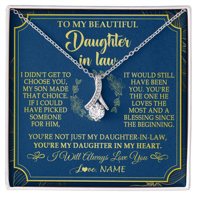 Alluring Beauty Necklace 14K White Gold Finish | 1 | Personalized To My Beautiful Daughter In Law Necklace From Mother In Law Daughter In My Heart Jewelry Birthday Gifts Christmas Customized Gift Box Message Card | siriusteestore