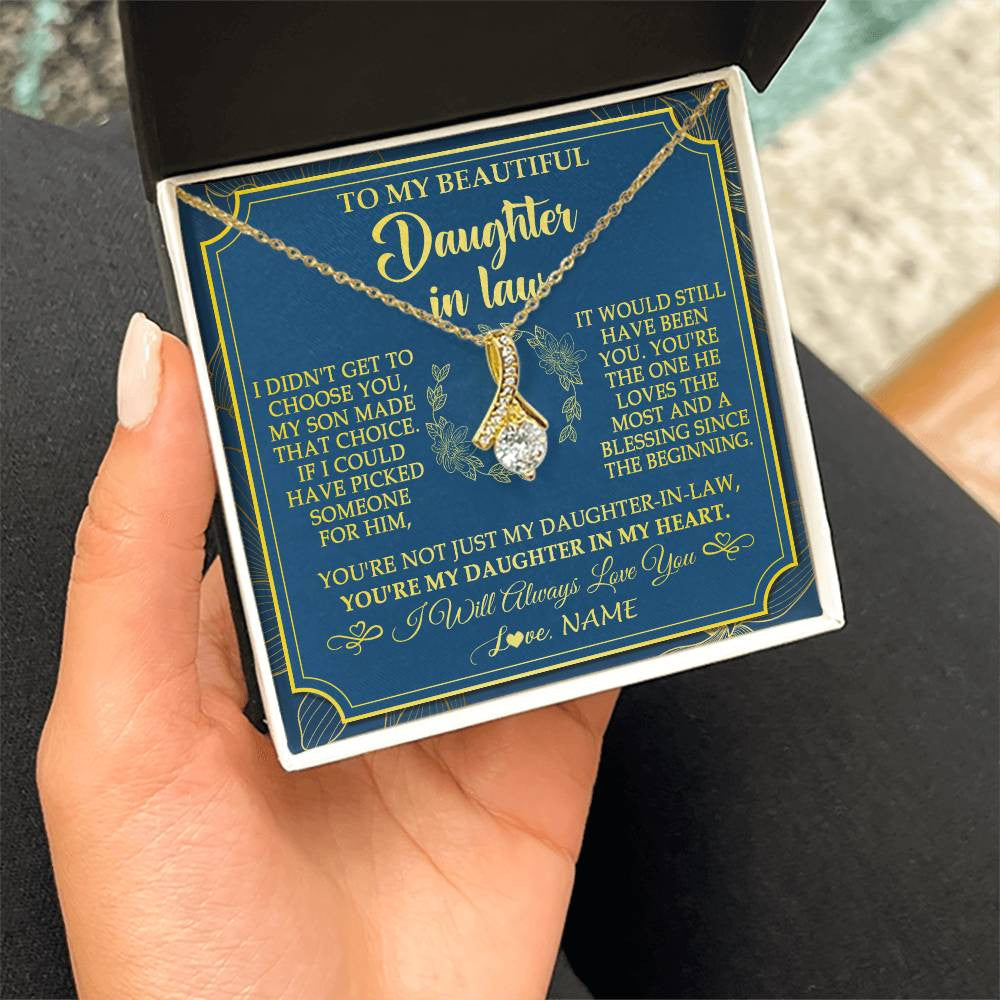 Alluring Beauty Necklace 18K Yellow Gold Finish | 2 | Personalized To My Beautiful Daughter In Law Necklace From Mother In Law Daughter In My Heart Jewelry Birthday Gifts Christmas Customized Gift Box Message Card | siriusteestore