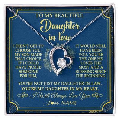 Forever Love Necklace 14K White Gold Finish | 1 | Personalized To My Beautiful Daughter In Law Necklace From Mother In Law Daughter In My Heart Jewelry Birthday Gifts Christmas Customized Gift Box Message Card | siriusteestore