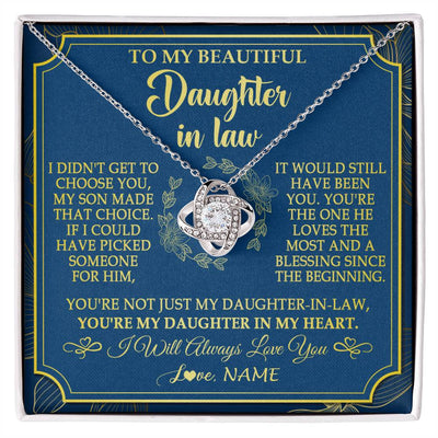 Love Knot Necklace 14K White Gold Finish | 1 | Personalized To My Beautiful Daughter In Law Necklace From Mother In Law Daughter In My Heart Jewelry Birthday Gifts Christmas Customized Gift Box Message Card | siriusteestore