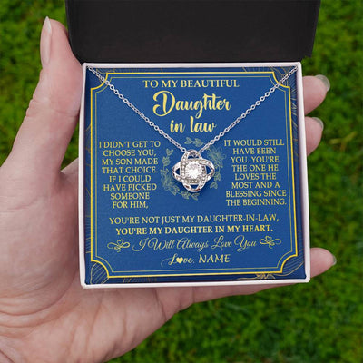 Love Knot Necklace 14K White Gold Finish | 2 | Personalized To My Beautiful Daughter In Law Necklace From Mother In Law Daughter In My Heart Jewelry Birthday Gifts Christmas Customized Gift Box Message Card | siriusteestore