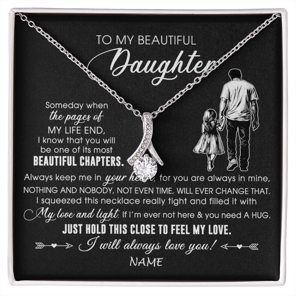 Alluring Beauty Necklace 14K White Gold Finish | 1 | Personalized To My Beautiful Daughter Necklace From Dad Father Always Love You Daughter Birthday Graduation Christmas Customized Gift Box Message Card | siriusteestore
