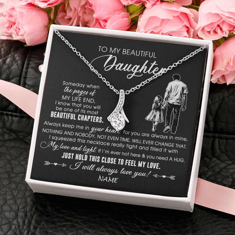 Alluring Beauty Necklace 14K White Gold Finish | 2 | Personalized To My Beautiful Daughter Necklace From Dad Father Always Love You Daughter Birthday Graduation Christmas Customized Gift Box Message Card | siriusteestore