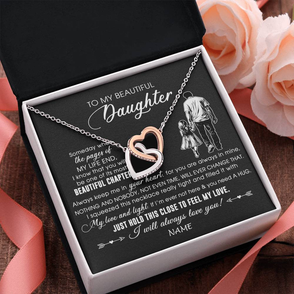 Interlocking Hearts Necklace Stainless Steel & Rose Gold Finish | 2 | Personalized To My Beautiful Daughter Necklace From Dad Father Always Love You Daughter Birthday Graduation Christmas Customized Gift Box Message Card | siriusteestore