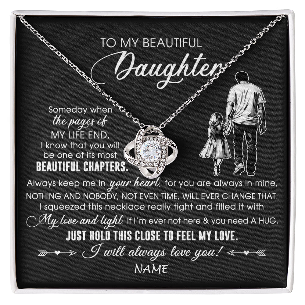 Love Knot Necklace 14K White Gold Finish | 1 | Personalized To My Beautiful Daughter Necklace From Dad Father Always Love You Daughter Birthday Graduation Christmas Customized Gift Box Message Card | siriusteestore