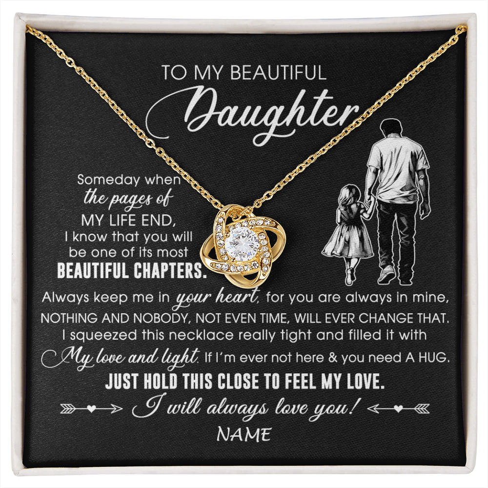 Love Knot Necklace 18K Yellow Gold Finish | 1 | Personalized To My Beautiful Daughter Necklace From Dad Father Always Love You Daughter Birthday Graduation Christmas Customized Gift Box Message Card | siriusteestore