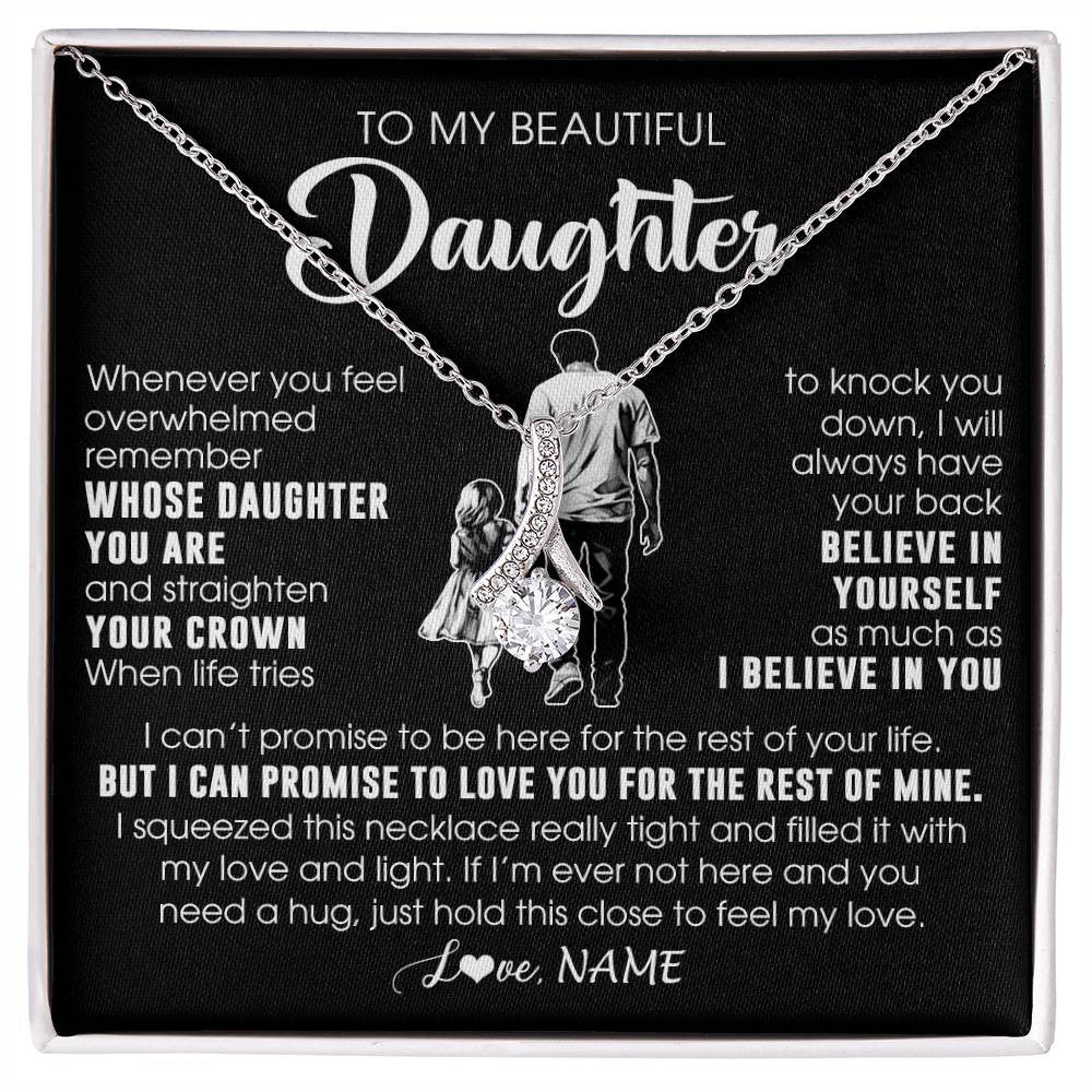 Alluring Beauty Necklace 14K White Gold Finish | 1 | Personalized To My Beautiful Daughter Necklace From Dad Father Believe In Yourself Daughter Birthday Gifts Jewelry Christmas Customized Message Card | siriusteestore
