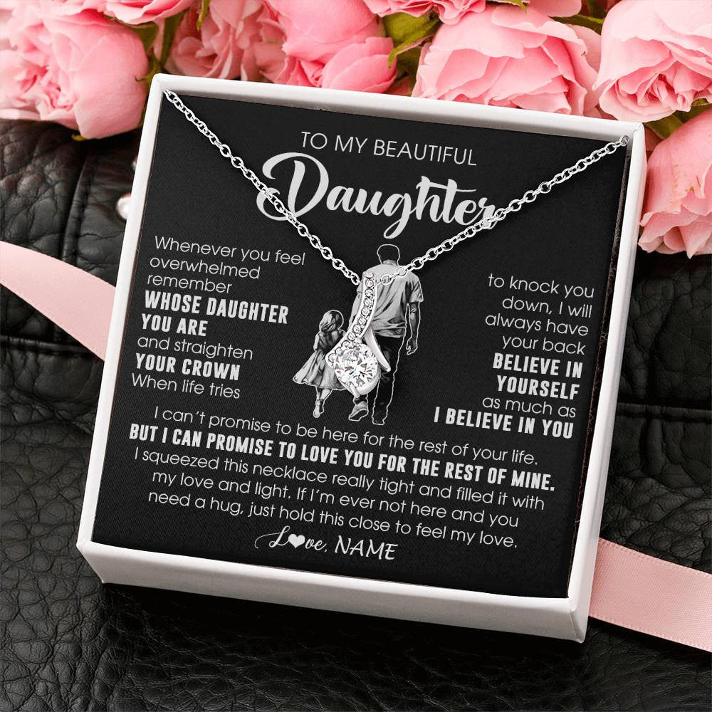 Alluring Beauty Necklace 14K White Gold Finish | 2 | Personalized To My Beautiful Daughter Necklace From Dad Father Believe In Yourself Daughter Birthday Gifts Jewelry Christmas Customized Message Card | siriusteestore