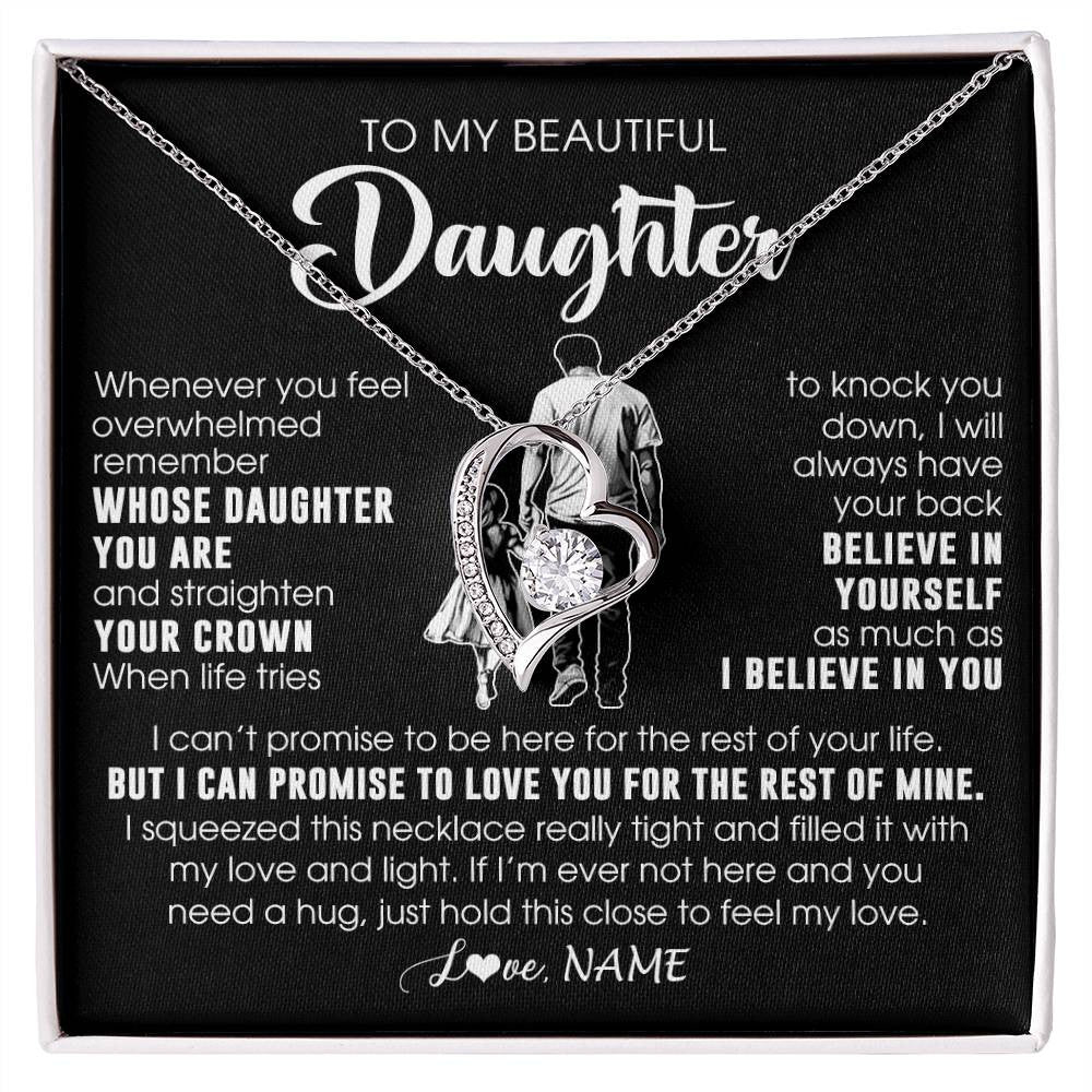 Forever Love Necklace 14K White Gold Finish | 1 | Personalized To My Beautiful Daughter Necklace From Dad Father Believe In Yourself Daughter Birthday Gifts Jewelry Christmas Customized Message Card | siriusteestore