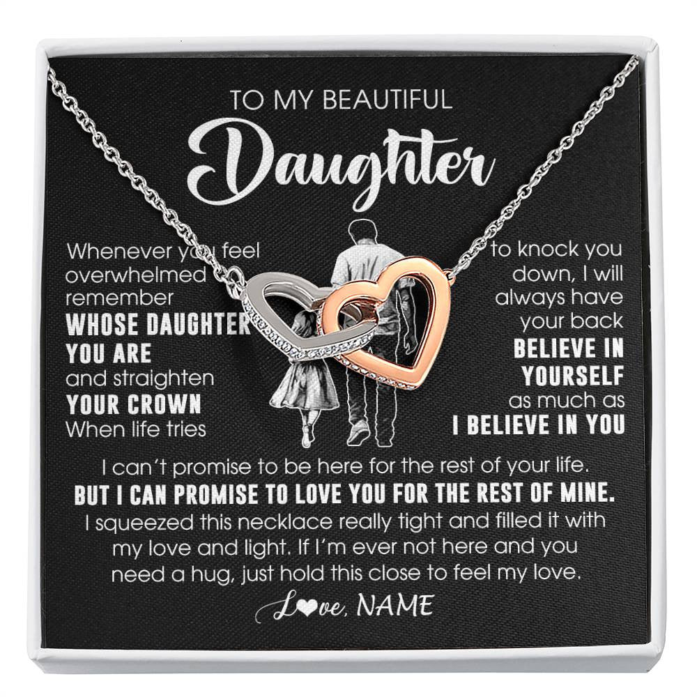 Interlocking Hearts Necklace Stainless Steel & Rose Gold Finish | 1 | Personalized To My Beautiful Daughter Necklace From Dad Father Believe In Yourself Daughter Birthday Gifts Jewelry Christmas Customized Message Card | siriusteestore