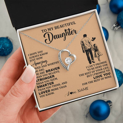 Forever Love Necklace 14K White Gold Finish | 2 | Personalized To My Beautiful Daughter Necklace From Dad Father Promise To Love You Daughter Birthday Jewelry Christmas Customized Gift Box Message Card | siriusteestore