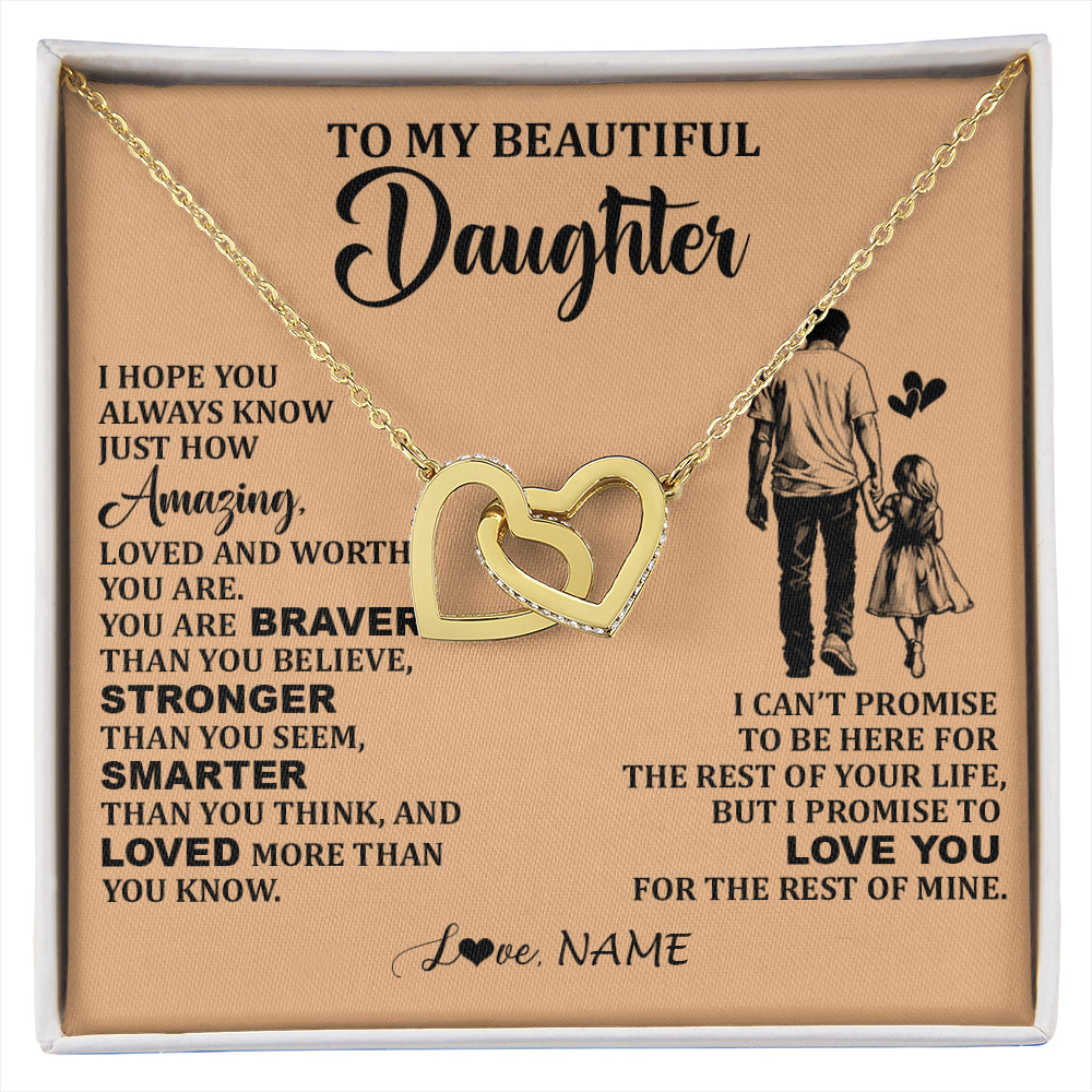 Interlocking Hearts Necklace 18K Yellow Gold Finish | 1 | Personalized To My Beautiful Daughter Necklace From Dad Father Promise To Love You Daughter Birthday Jewelry Christmas Customized Gift Box Message Card | siriusteestore