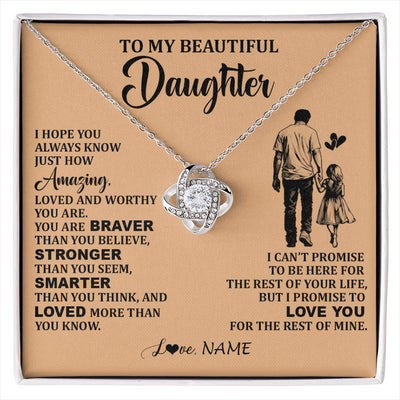 Love Knot Necklace 14K White Gold Finish | 1 | Personalized To My Beautiful Daughter Necklace From Dad Father Promise To Love You Daughter Birthday Jewelry Christmas Customized Gift Box Message Card | siriusteestore