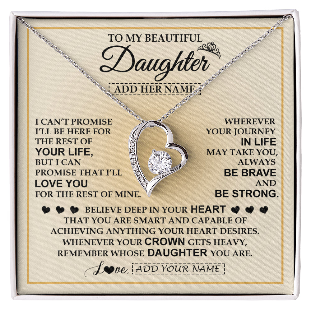 Forever Love Necklace 14K White Gold Finish | 1 | Personalized To My Beautiful Daughter Necklace From Dad Jewelry Present For Women Daughter Birthday Mother's Day Wedding Day Christmas Gift Box Message Card | siriusteestore