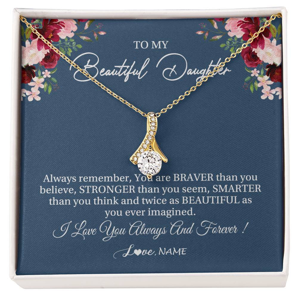 Alluring Beauty Necklace 18K Yellow Gold Finish | Personalized To My Beautiful Daughter Necklace From Dad Mom Braver Stronger Smarter Daughter Jewelry Birthday Graduation Christmas Customized Message Card | siriusteestore
