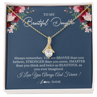 Alluring Beauty Necklace 18K Yellow Gold Finish | Personalized To My Beautiful Daughter Necklace From Dad Mom Braver Stronger Smarter Daughter Jewelry Birthday Graduation Christmas Customized Message Card | siriusteestore