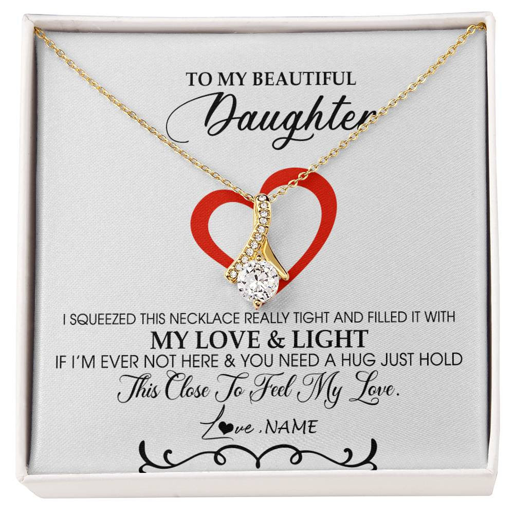 Alluring Beauty Necklace 18K Yellow Gold Finish | Personalized To My Beautiful Daughter Necklace From Dad Mom Filled With My Love and Light Daughter Jewelry Birthday Christmas Customized Message Card | siriusteestore