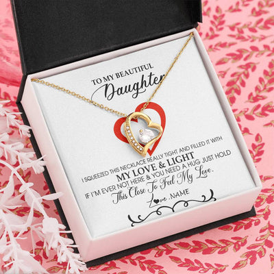 Forever Love Necklace 18K Yellow Gold Finish | Personalized To My Beautiful Daughter Necklace From Dad Mom Filled With My Love and Light Daughter Jewelry Birthday Christmas Customized Message Card | siriusteestore