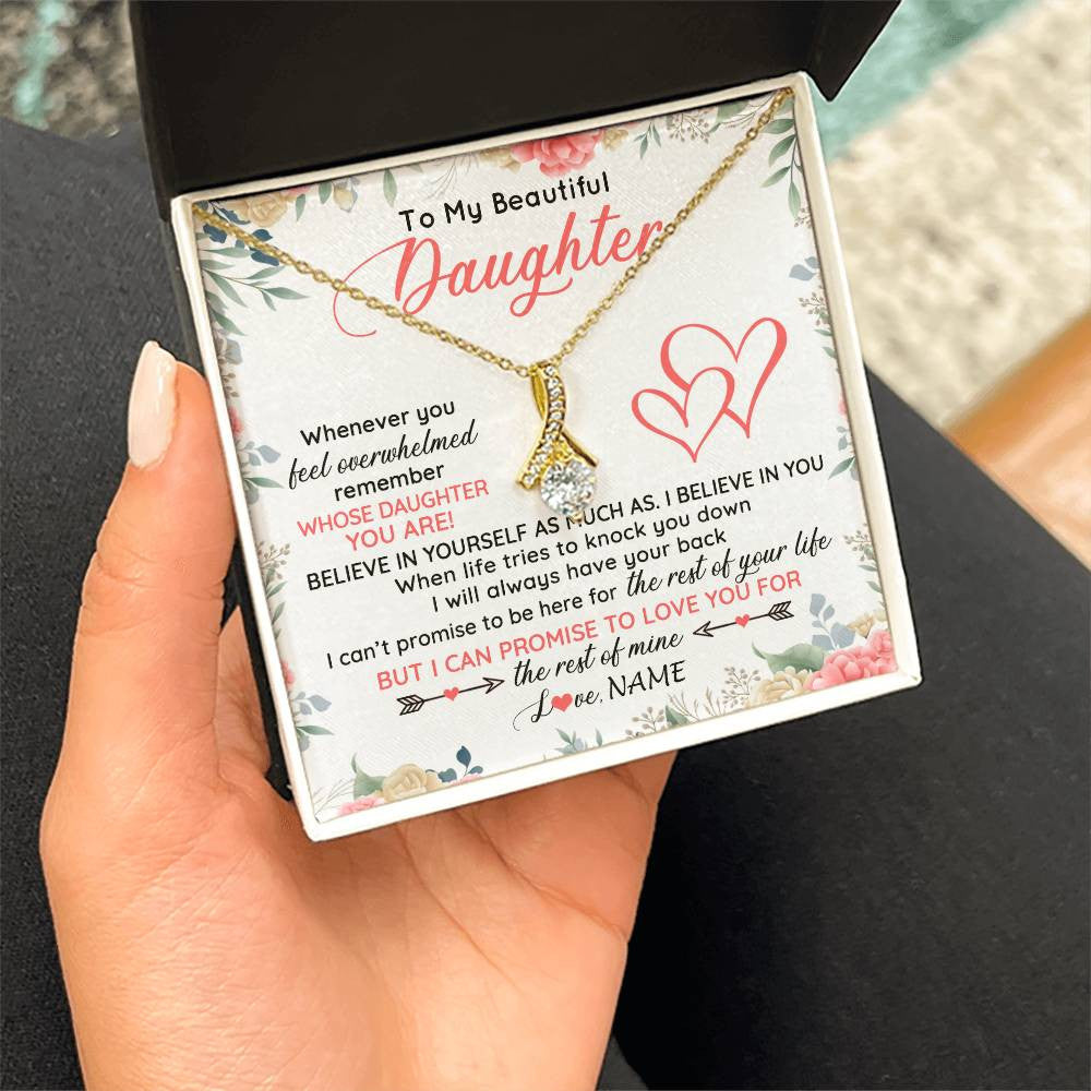 Alluring Beauty Necklace 18K Yellow Gold Finish | 2 | Personalized To My Beautiful Daughter Necklace From Mom Dad Believe In You Daughter Jewelry Birthday Graduation Christmas Customized Gift Box Message Card | siriusteestore
