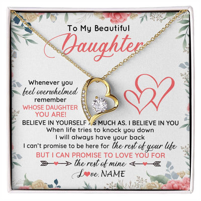 Forever Love Necklace 18K Yellow Gold Finish | 1 | Personalized To My Beautiful Daughter Necklace From Mom Dad Believe In You Daughter Jewelry Birthday Graduation Christmas Customized Gift Box Message Card | siriusteestore