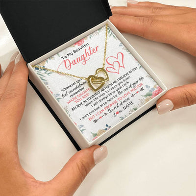 Interlocking Hearts Necklace 18K Yellow Gold Finish | 2 | Personalized To My Beautiful Daughter Necklace From Mom Dad Believe In You Daughter Jewelry Birthday Graduation Christmas Customized Gift Box Message Card | siriusteestore