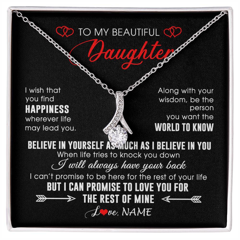 Alluring Beauty Necklace 14K White Gold Finish | Personalized To My Beautiful Daughter Necklace From Mom Dad Happiness Wherever Life Daughter Birthday Graduation Christmas Customized Gift Box Message Card | siriusteestore