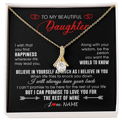Alluring Beauty Necklace 18K Yellow Gold Finish | Personalized To My Beautiful Daughter Necklace From Mom Dad Happiness Wherever Life Daughter Birthday Graduation Christmas Customized Gift Box Message Card | siriusteestore
