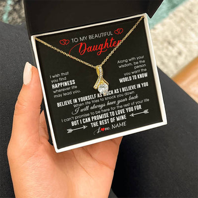 Alluring Beauty Necklace 18K Yellow Gold Finish | Personalized To My Beautiful Daughter Necklace From Mom Dad Happiness Wherever Life Daughter Birthday Graduation Christmas Customized Gift Box Message Card | siriusteestore