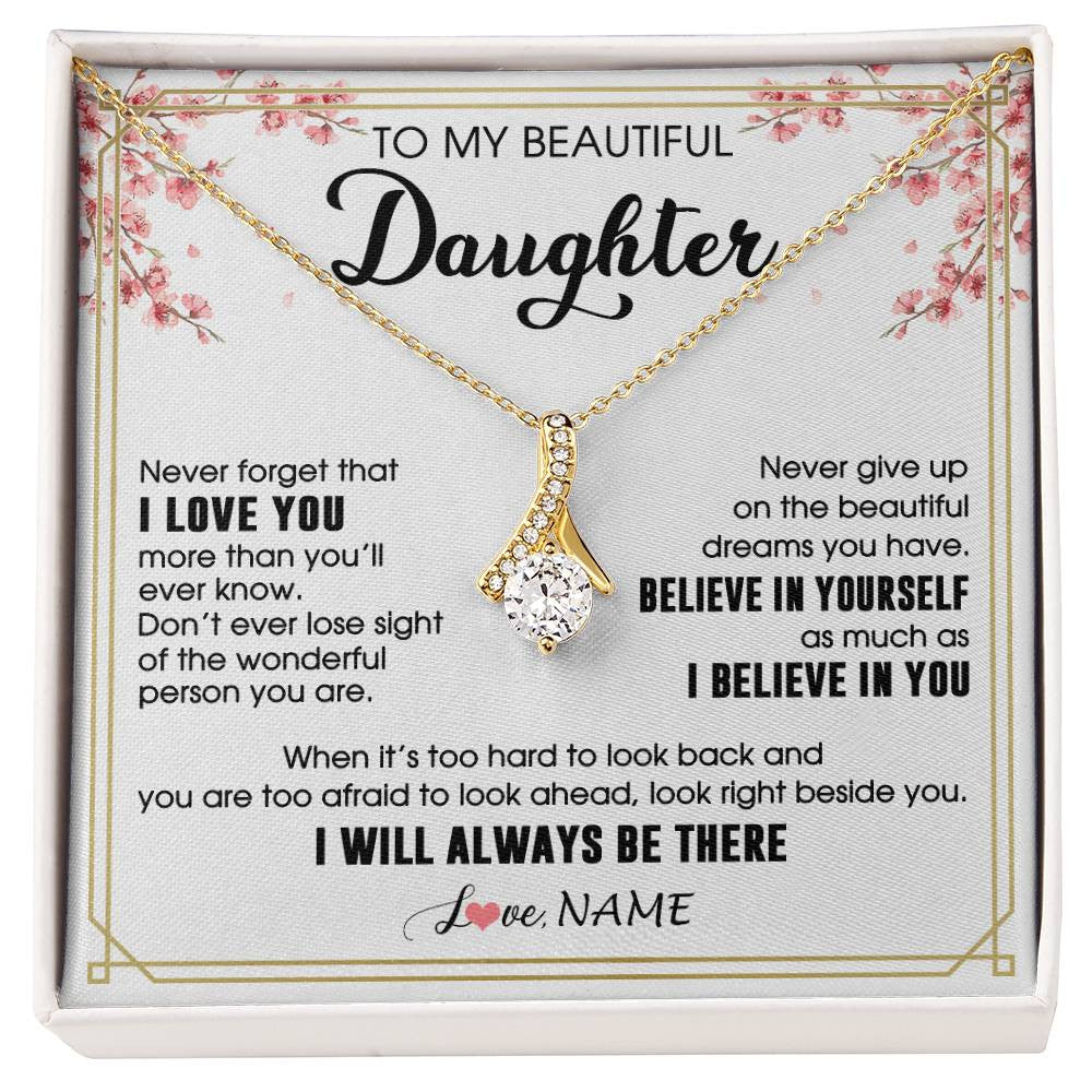 Alluring Beauty Necklace 18K Yellow Gold Finish | 1 | Personalized To My Beautiful Daughter Necklace From Mom Dad I Love You Believe In You Daughter Birthday Gifts Christmas Customized Gift Box Message Card | siriusteestore