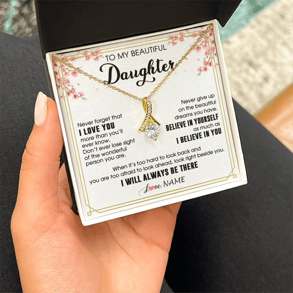Alluring Beauty Necklace 18K Yellow Gold Finish | 2 | Personalized To My Beautiful Daughter Necklace From Mom Dad I Love You Believe In You Daughter Birthday Gifts Christmas Customized Gift Box Message Card | siriusteestore