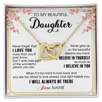 Interlocking Hearts Necklace 18K Yellow Gold Finish | 1 | Personalized To My Beautiful Daughter Necklace From Mom Dad I Love You Believe In You Daughter Birthday Gifts Christmas Customized Gift Box Message Card | siriusteestore