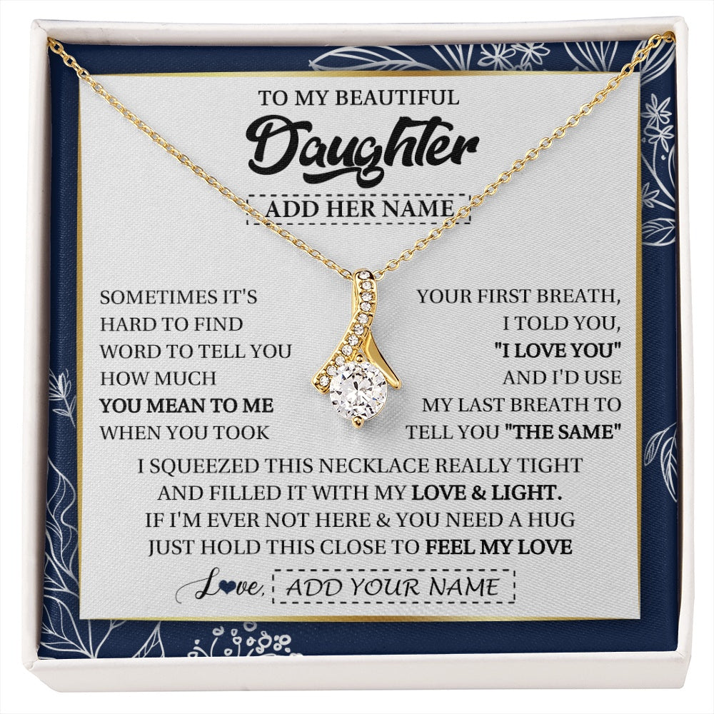 Alluring Beauty Necklace 18K Yellow Gold Finish | 1 | Personalized To My Beautiful Daughter Necklace From Mom Dad Mother Father Feel My Love Valentine Gifts For Daughter Birthday Christmas Gift Box Message Card | https://siriusteestore.