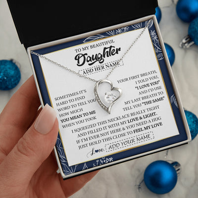 Forever Love Necklace 14K White Gold Finish | 2 | Personalized To My Beautiful Daughter Necklace From Mom Dad Mother Father Feel My Love Valentine Gifts For Daughter Birthday Christmas Gift Box Message Card | https://siriusteestore.