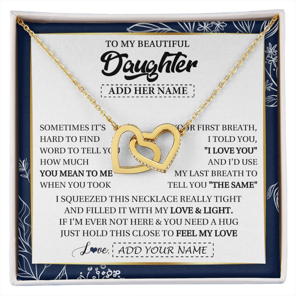 Interlocking Hearts Necklace 18K Yellow Gold Finish | 1 | Personalized To My Beautiful Daughter Necklace From Mom Dad Mother Father Feel My Love Valentine Gifts For Daughter Birthday Christmas Gift Box Message Card | https://siriusteestore.