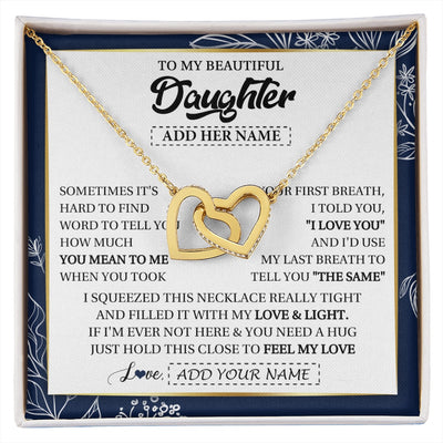 Interlocking Hearts Necklace 18K Yellow Gold Finish | 1 | Personalized To My Beautiful Daughter Necklace From Mom Dad Mother Father Feel My Love Valentine Gifts For Daughter Birthday Christmas Gift Box Message Card | https://siriusteestore.