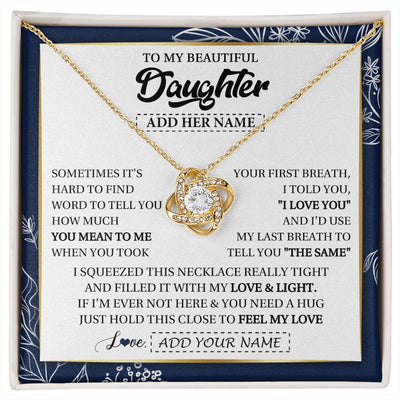 Love Knot Necklace 18K Yellow Gold Finish | 1 | Personalized To My Beautiful Daughter Necklace From Mom Dad Mother Father Feel My Love Valentine Gifts For Daughter Birthday Christmas Gift Box Message Card | https://siriusteestore.